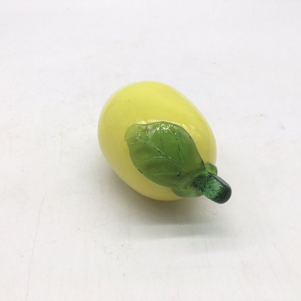 Murano Style Art Glass Lemon Hand Blown Fruit Decor Italy Green Leaf